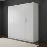 4 Door White Wardrobe Cabinet – Hanging Rail, Shelves & Gold Handles