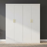 4 Door White Wardrobe Cabinet – Hanging Rail, Shelves & Gold Handles