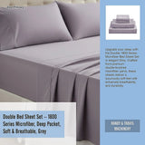 Double Bed Sheet Set – 1800 Series Microfiber, Deep Pocket, Soft & Breathable, Grey