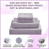 King Bed Sheet Set – 1800 Series Microfiber, Deep Pocket, Soft & Breathable, Grey