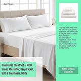 Double Bed Sheet Set – 1800 Series Microfiber, Deep Pocket, Soft & Breathable, White