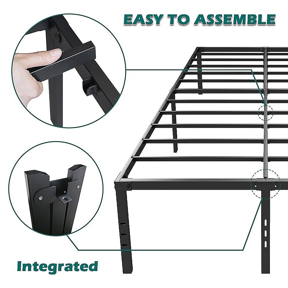 Queen Metal Bed Frame 45cm High Full Steel Base Platform For Stable Bedroom Support