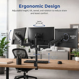 Triple Monitor Mount Stand – Desk Clamp with 3 Adjustable Arms for Multi-Screen Setup