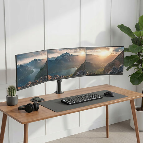 Triple Monitor Mount Stand – Desk Clamp with 3 Adjustable Arms for Multi-Screen Setup