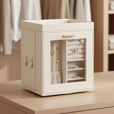 Rotating Organiser Box with Mirror Jewellery Storage for Dressing Table