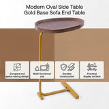 Modern Oval Side Table Gold Base Sofa End Table