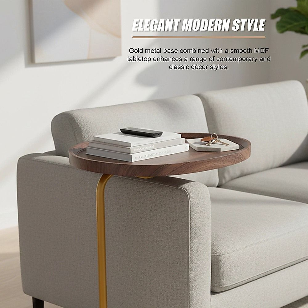 Modern Oval Side Table Gold Base Sofa End Table