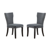 Set 2 Studded Grey Velvet Look Armless Dining Chairs 94cm