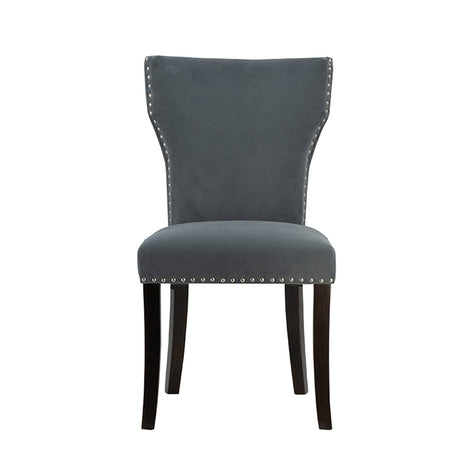 Set 2 Studded Grey Velvet Look Armless Dining Chairs 94cm