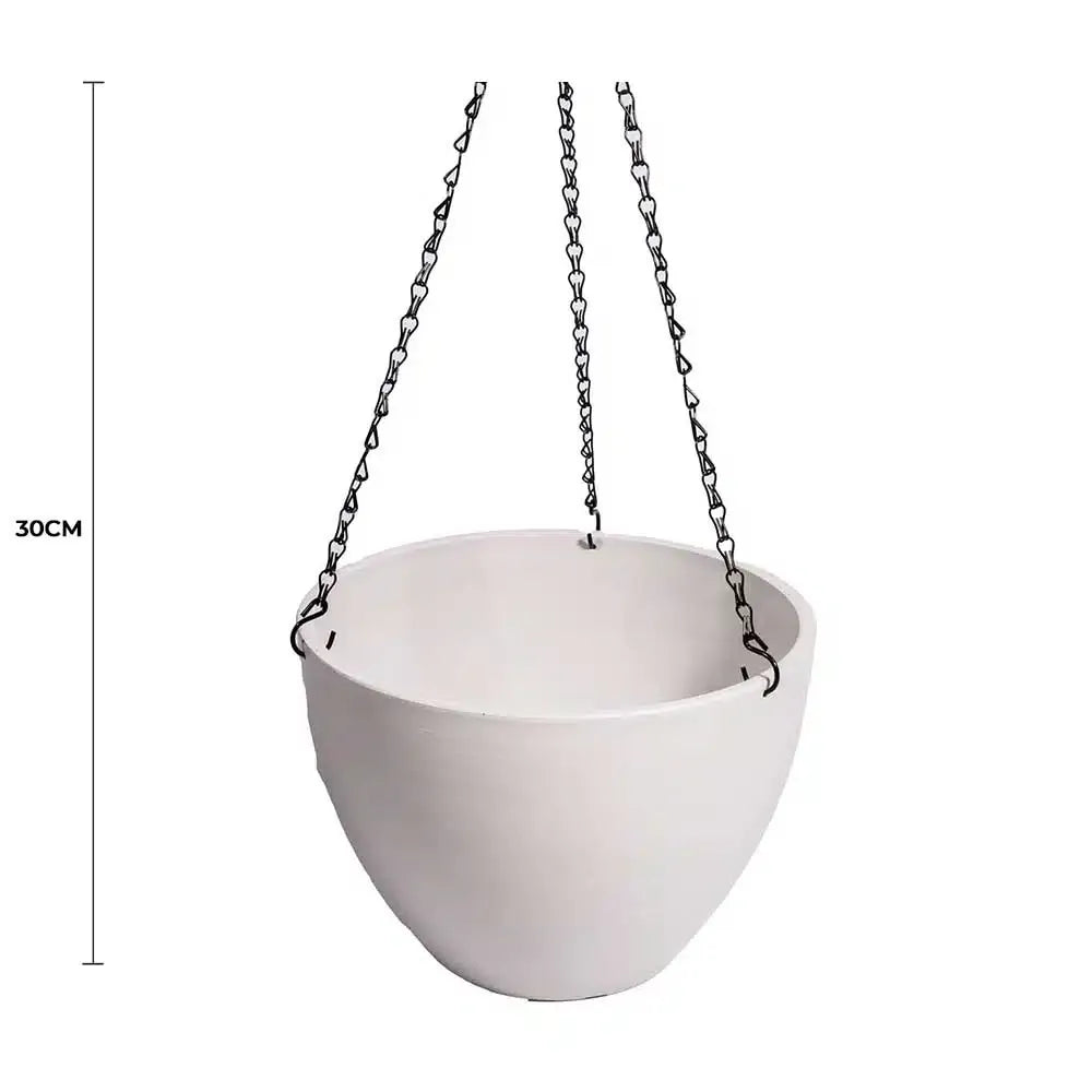 Hanging Rustic White Plastic Pot with Chain 30cm
