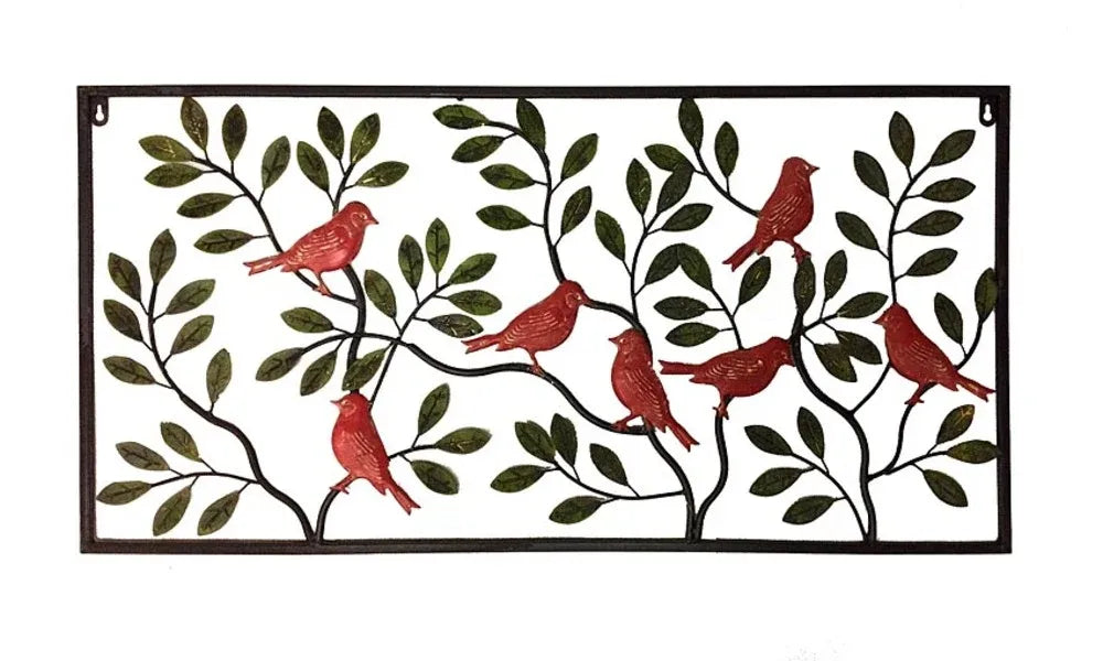 Colour Birds Leaves Metal Wall Art 90cm