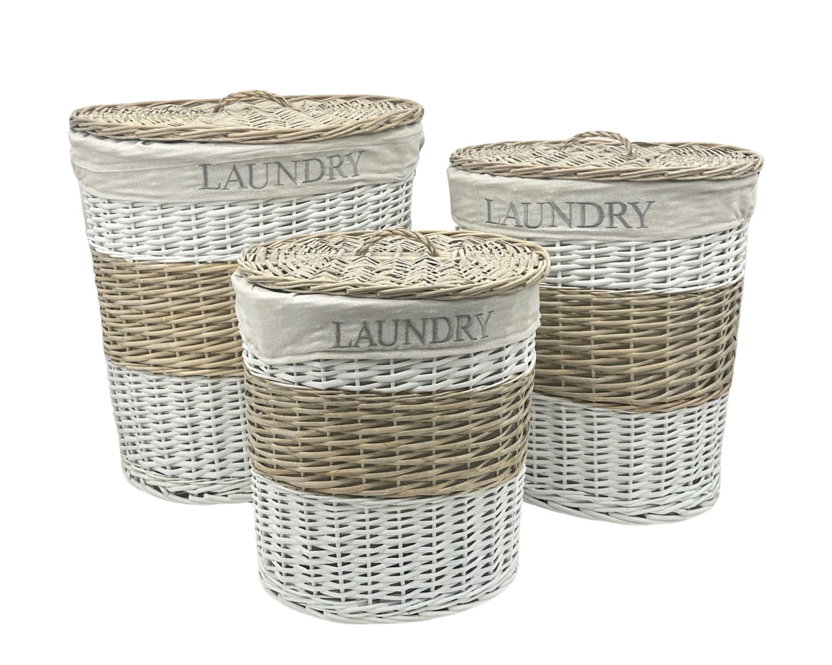 Set 3 Hampton Willow Round Laundry Basket 52x55cm