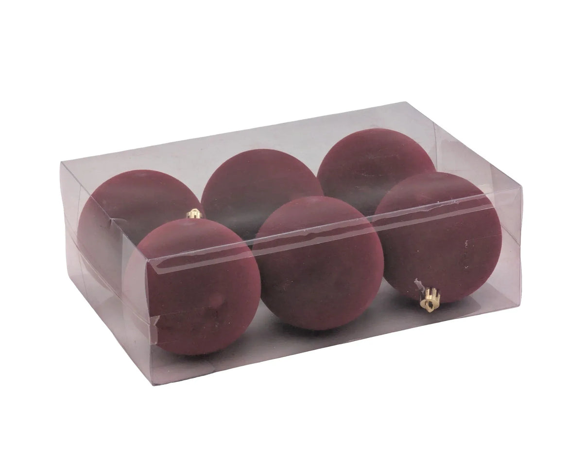 Bulk 8 Xmas Burgundy Velvet Ornament pk6 d8cm