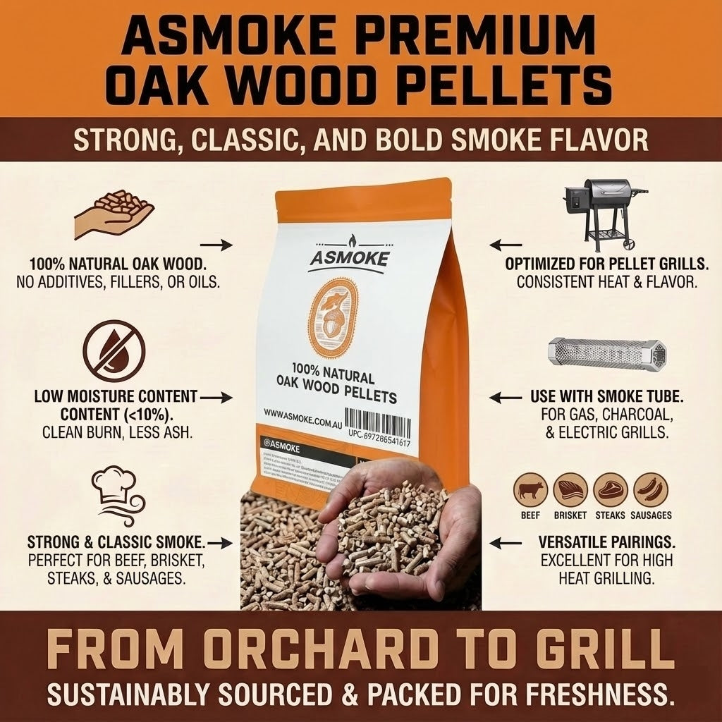 ASMOKE 100% Natural Premium Oak Wood BBQ Pellets for Smoker & Grill (9kg / 20lbs)