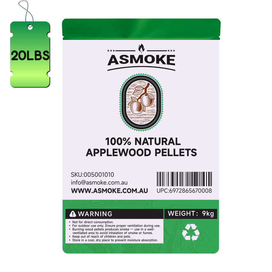 ASMOKE 20lbs Premium Apple Wood Pellets for Smoker & Grill – Natural Sweet Fruit Flavour BBQ Fuel for Chicken, Pork & Pizza Ovens