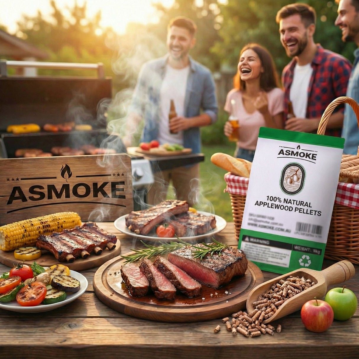 ASMOKE 20lbs Premium Apple Wood Pellets for Smoker & Grill – Natural Sweet Fruit Flavour BBQ Fuel for Chicken, Pork & Pizza Ovens