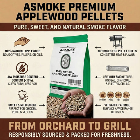 ASMOKE 100% Natural Apple Wood BBQ Smoker Pellets (2.27kg) - Premium Fruit Hardwood for Chicken & Pork