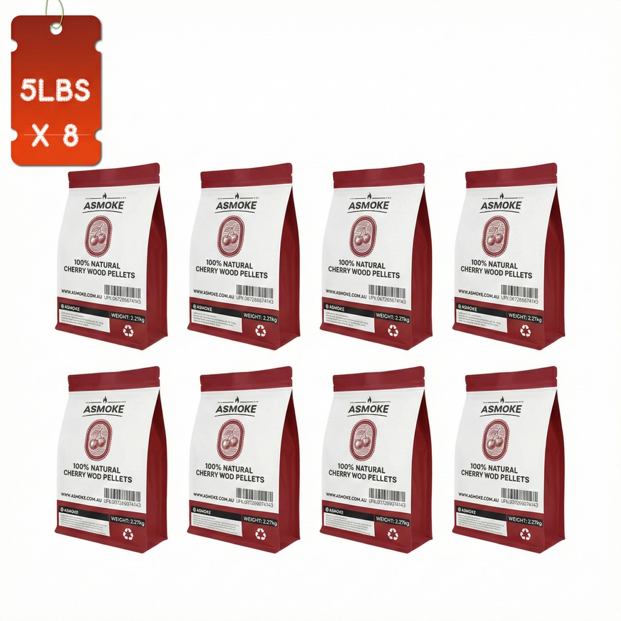 ASMOKE 19kg (40lbs) Premium Cherry Wood BBQ Smoker Pellets Bulk Bundle (8 x 2.27kg Bags)