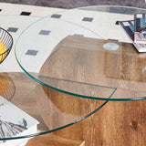 'MINORI' Double Layer Clear Tempered Glass Dark Wood Grain Coffee Table
