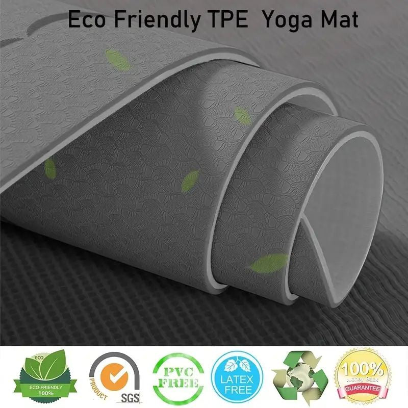 Sport TPE Yoga Mat Exercise Workout Mats Fitness Mat for Home Gym Grey 8mm