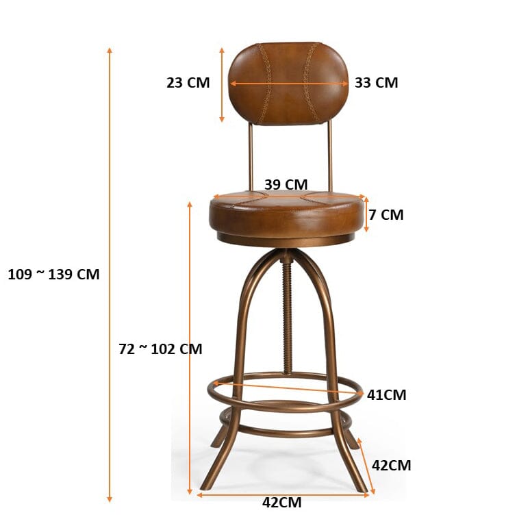 INDUSTRIAL WIND UP BAR CHAIR WITH LEATHER