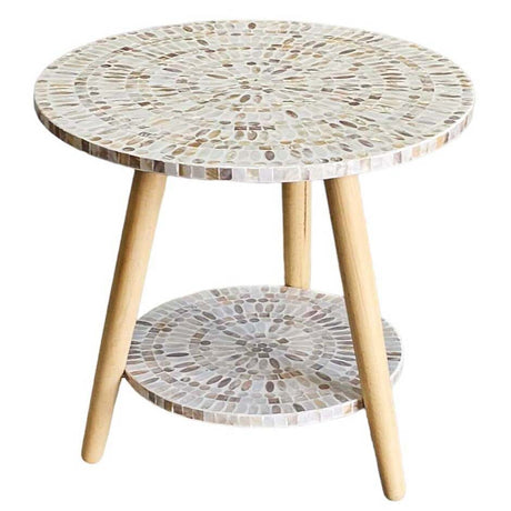 Mosaic Harmony Cream Mother of Pearl Two-Tiered Side Tables