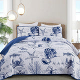 Navy Blue Coastal Aura Bedspread Coverlet 3 Piece Set