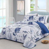 Navy Blue Coastal Aura Bedspread Coverlet 3 Piece Set
