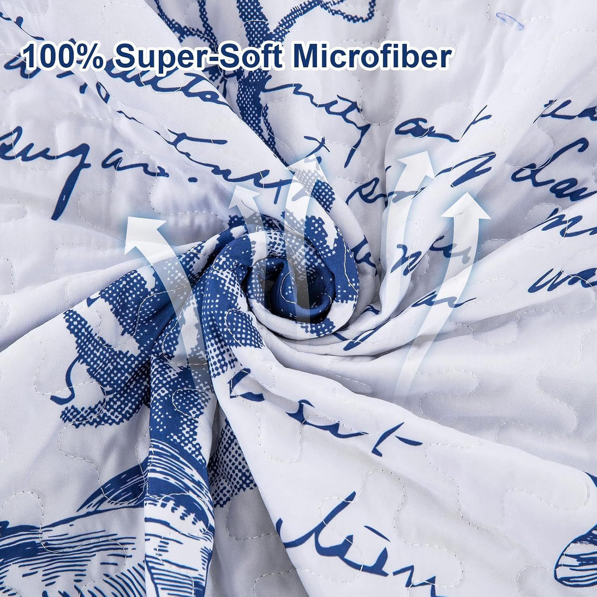 Navy Blue Coastal Aura Bedspread Coverlet 3 Piece Set