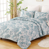 Blue Floral Botanical Serenity Bedspread Coverlet 3 Piece Set