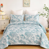 Blue Floral Botanical Serenity Bedspread Coverlet 3 Piece Set
