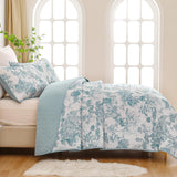 Blue Floral Botanical Serenity Bedspread Coverlet 3 Piece Set