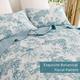 Blue Floral Botanical Serenity Bedspread Coverlet 3 Piece Set