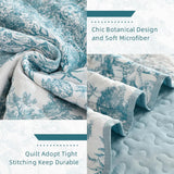 Blue Floral Botanical Serenity Bedspread Coverlet 3 Piece Set