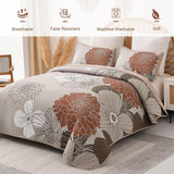 Brown Floral Vista Bedspread Coverlet 3 Piece Set