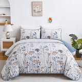Blue Floral Botanical Charm Bedspread Coverlet 3 Piece Set