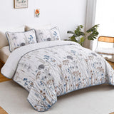 Blue Floral Botanical Charm Bedspread Coverlet 3 Piece Set