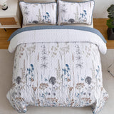 Blue Floral Botanical Charm Bedspread Coverlet 3 Piece Set