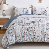 Blue Floral Botanical Charm Bedspread Coverlet 3 Piece Set