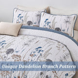 Blue Floral Botanical Charm Bedspread Coverlet 3 Piece Set