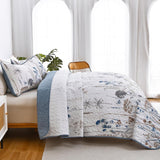 Blue Floral Botanical Charm Bedspread Coverlet 3 Piece Set