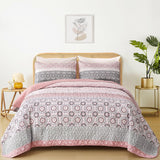 Pink Floral Stripe Bloom Bedspread Coverlet 3 Piece Set