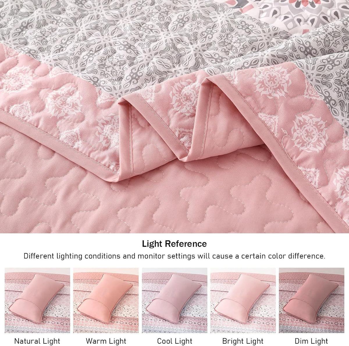 Pink Floral Stripe Bloom Bedspread Coverlet 3 Piece Set