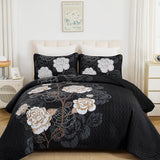 Black Floral Majesty Bedspread Coverlet 3 Piece Set