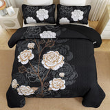 Black Floral Majesty Bedspread Coverlet 3 Piece Set