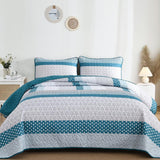 Teal Blue Stripe Boho Elysian Bedspread Coverlet 3 Piece Set