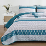 Teal Blue Stripe Boho Elysian Bedspread Coverlet 3 Piece Set