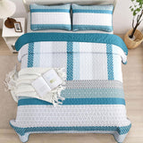Teal Blue Stripe Boho Elysian Bedspread Coverlet 3 Piece Set