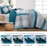 Teal Blue Stripe Boho Elysian Bedspread Coverlet 3 Piece Set