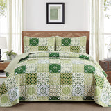Sage Green Plaid Patchwork Garden Bedspread Coverlet 3 Piece Set
